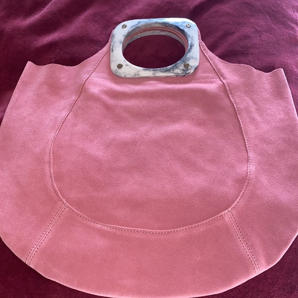 NWOT Anthropologie suede purse pink with stone handles - Picture 1 of 8